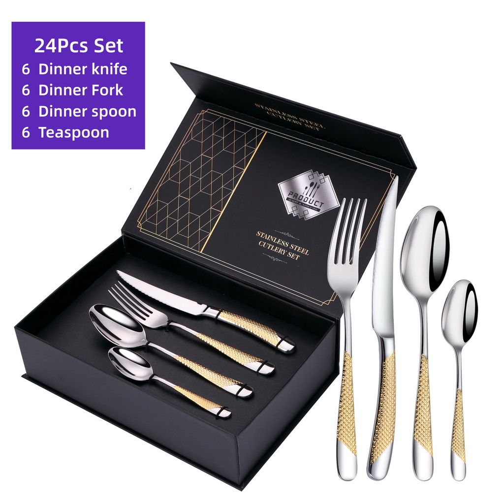 Star Diamond Stainless Steel Tableware24Set Wedding Western Food Knife