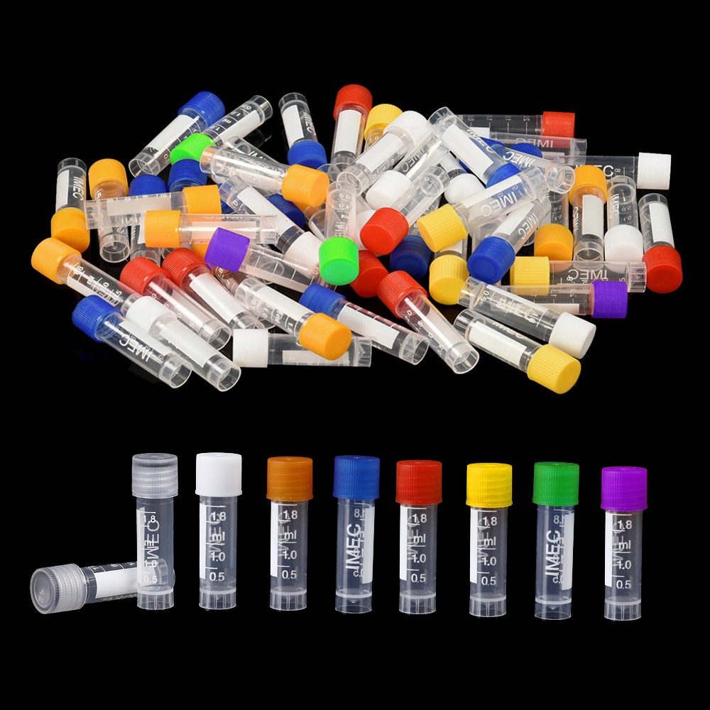 50/100Pcs 1-10ml Lab Plastic Frost Test Tubes Vial Seal Cap, Graduated ...