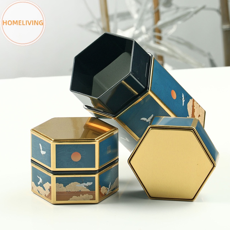 homeliving Creative Hexagonal Teapot Tin Can Chinese Tinplate Tea ...