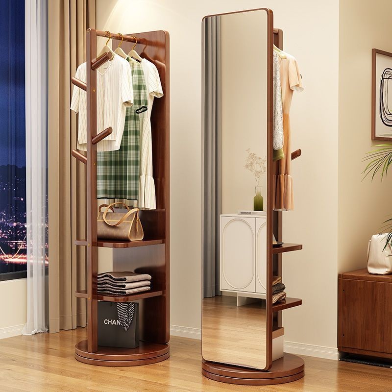 Solid Wood Full-Length Mirror Floor Mirror Household Bedroom Rotatable ...