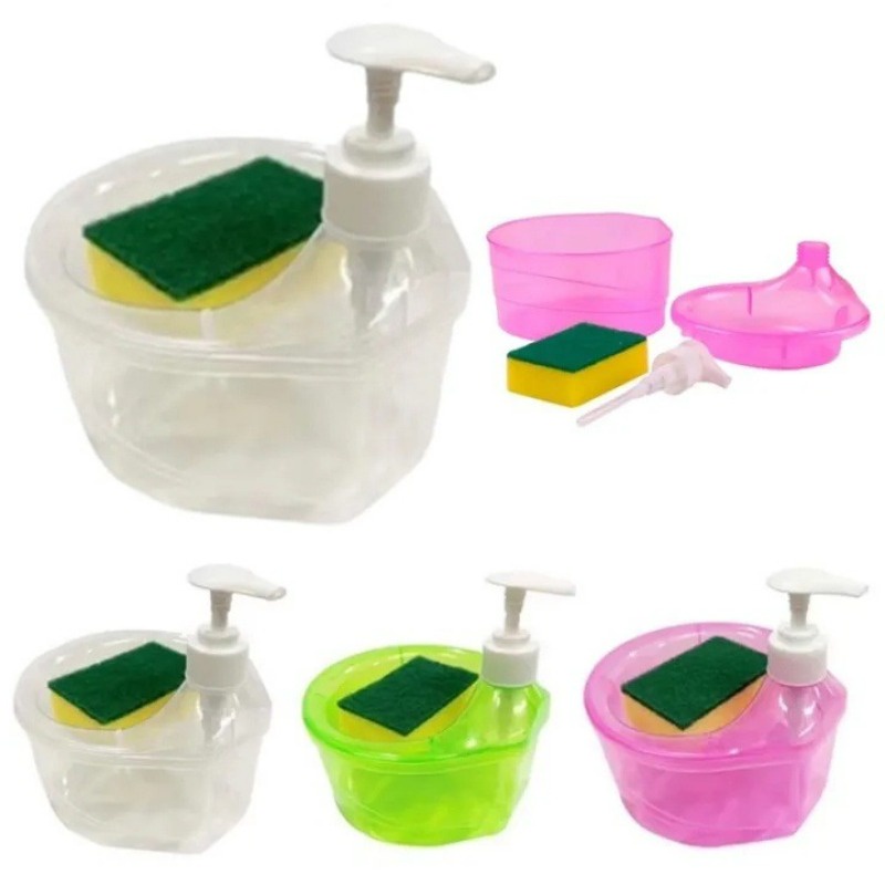 Push Dispenser Soap Dispenser and Scrubber Holder with Sponge 2 In 1 ...