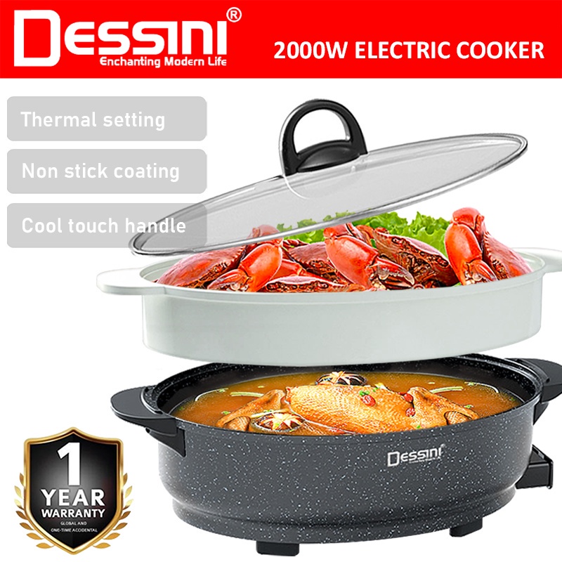 DESSINI ITALY Electric Cooker Steamboat Hot Pot Non Stick Frying Wok ...