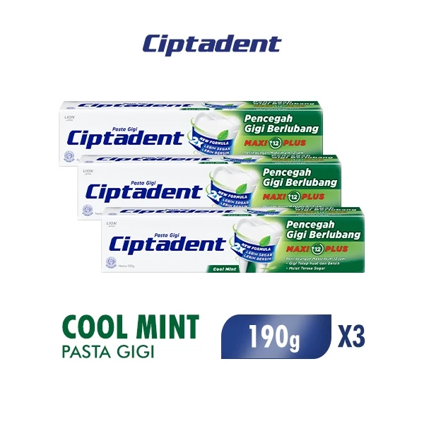 Ciptadent Pasta Gigi Maxi 12 Cool Mint Tube 190 gr x3