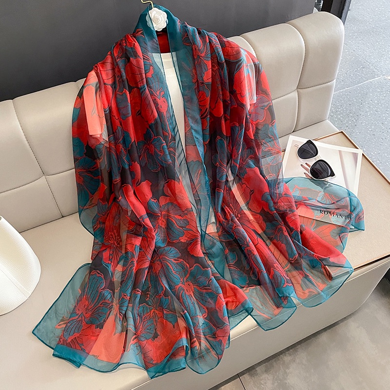 Silk Scarf Female Summer Mother Fashion Sunscreen Beach Scarf Vacation Long Shawl Classy Gauze