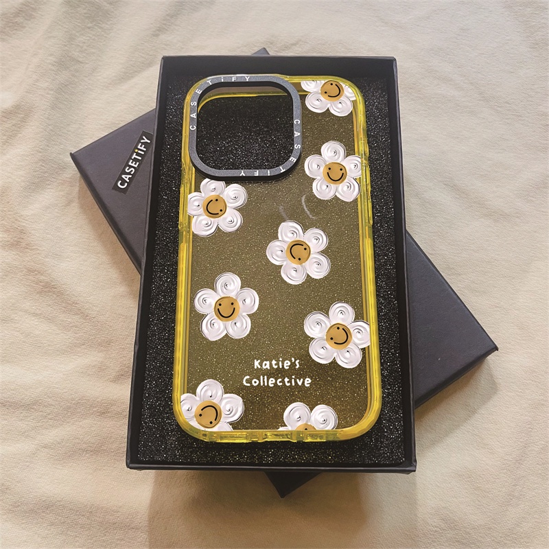 CASETiFY X Daisy by Katie s Collective Orange RosePink Pink Yellow Clear Sideband Font Case For Apple IPhone 12 13 14 15 Pro Max Impact Hard Acrylic