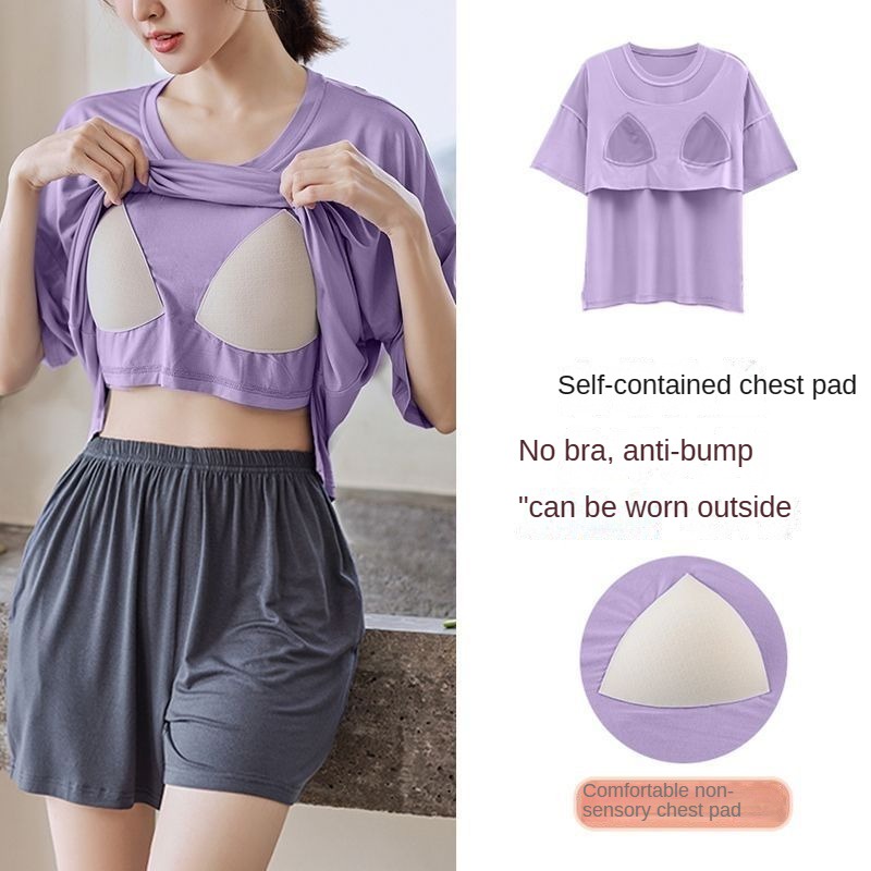 [With Chest Pad] New Ice Silk Cool Pajama Set Women Modal Cotton ...