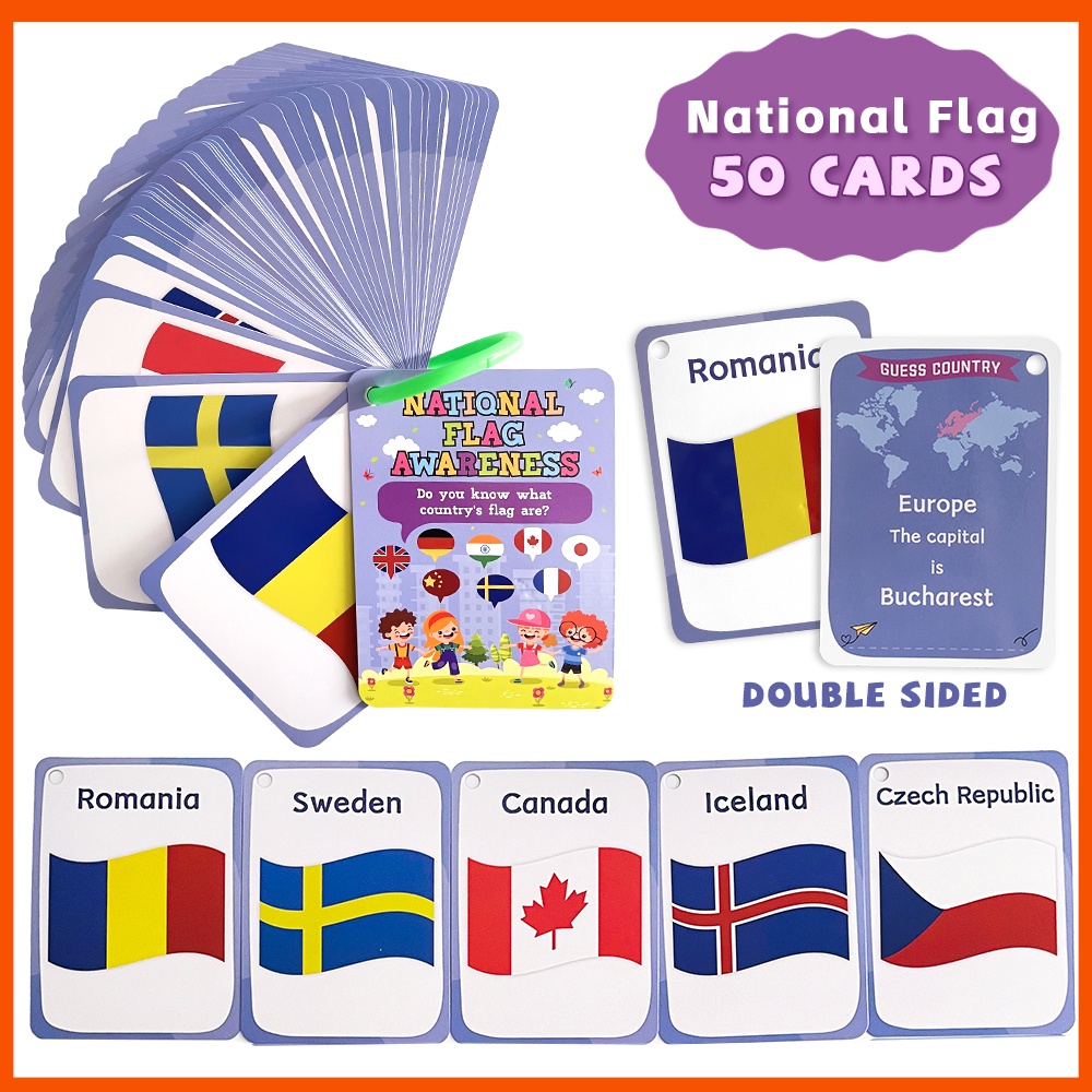 50PCS National Flags of The Country World Flash Cards Early Learning ...