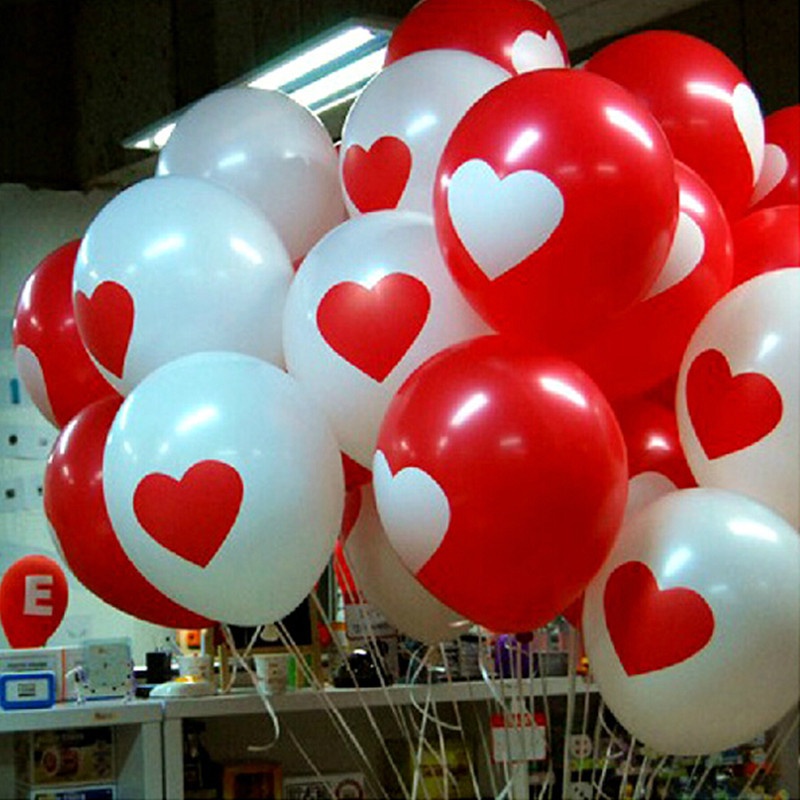 12pcs/lot 12inch Red white Love Heart latex balloons i love you wedding ...