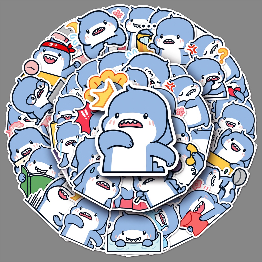 50 Sheets Cartoon Fat Shark Graffiti Stickers Baby Shark Cartoon ...