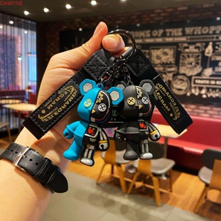 Cute Robot Mechanical Bear Keychain Leather Key Chain for Men Car Key Women  Handbag Pendant Fashion Punk Half Skull Body Keyring