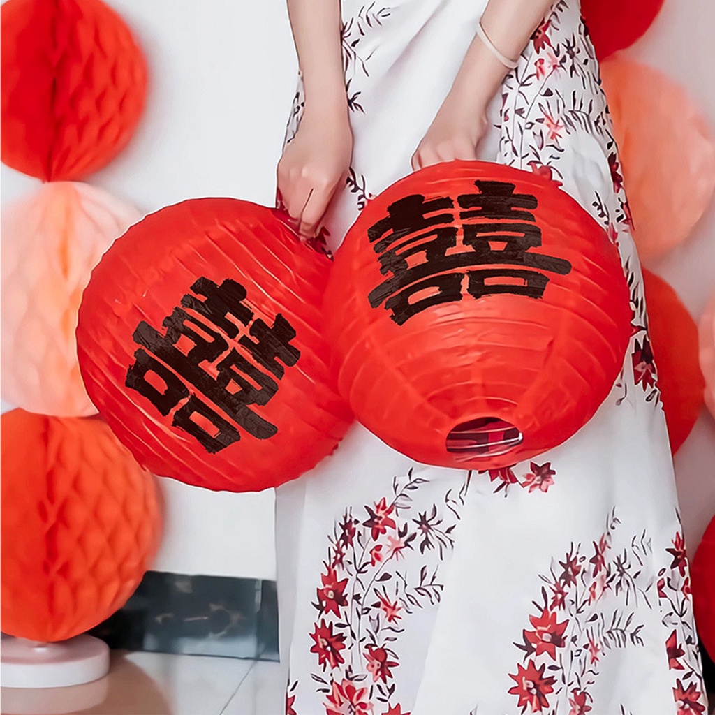 FUN20cm Chinese Wedding Red Lanterns Wedding Red Happy Lantern Chinese
