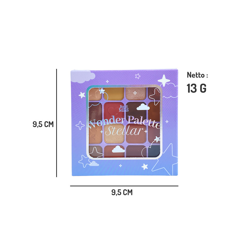 JUST MISS Wonder Pallete Stellar Eye shadow 16 Warna Shimmery Highlight / Merah Jingga Official - Gambar 3