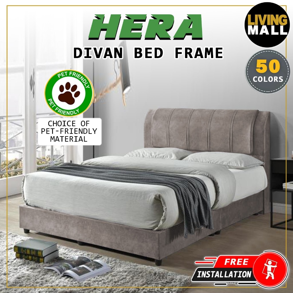 Living Mall Hera Divan Bed Frame with Foam Padded Headboard ...
