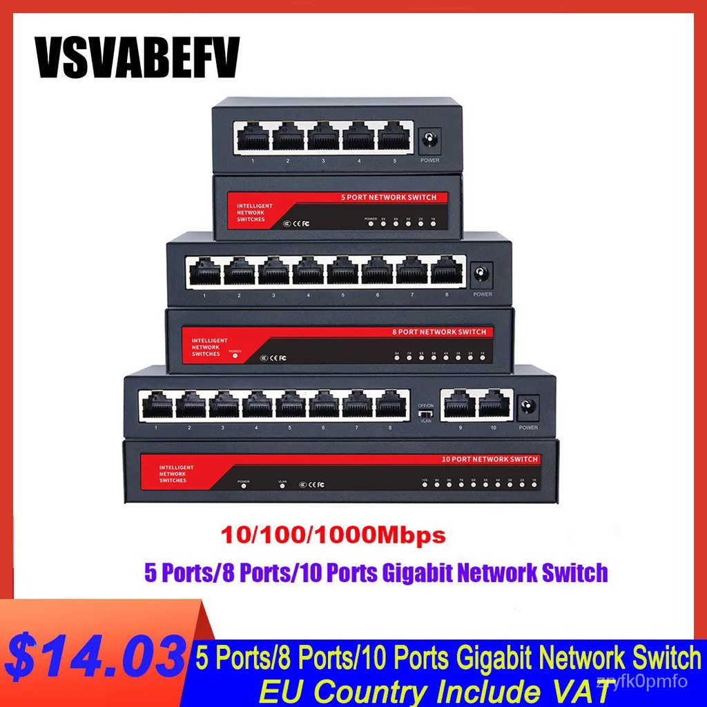 Gigabit Network Switch 10/100/1000Mbps 5/8/10 Port RJ45 LAN Hub Fast