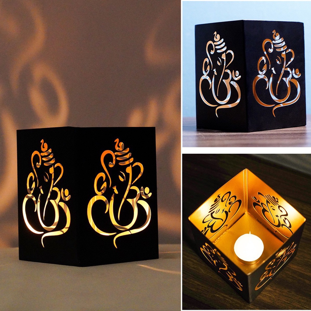 Happy Diwali Iron Projection Candle Holder Deepavali Candlesticks