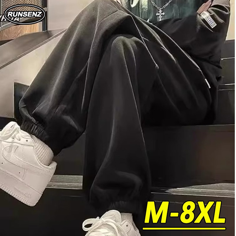 M-8XL Fat Man Black Pants Men Plus Size Sweatpants Causal Loose Simple ...