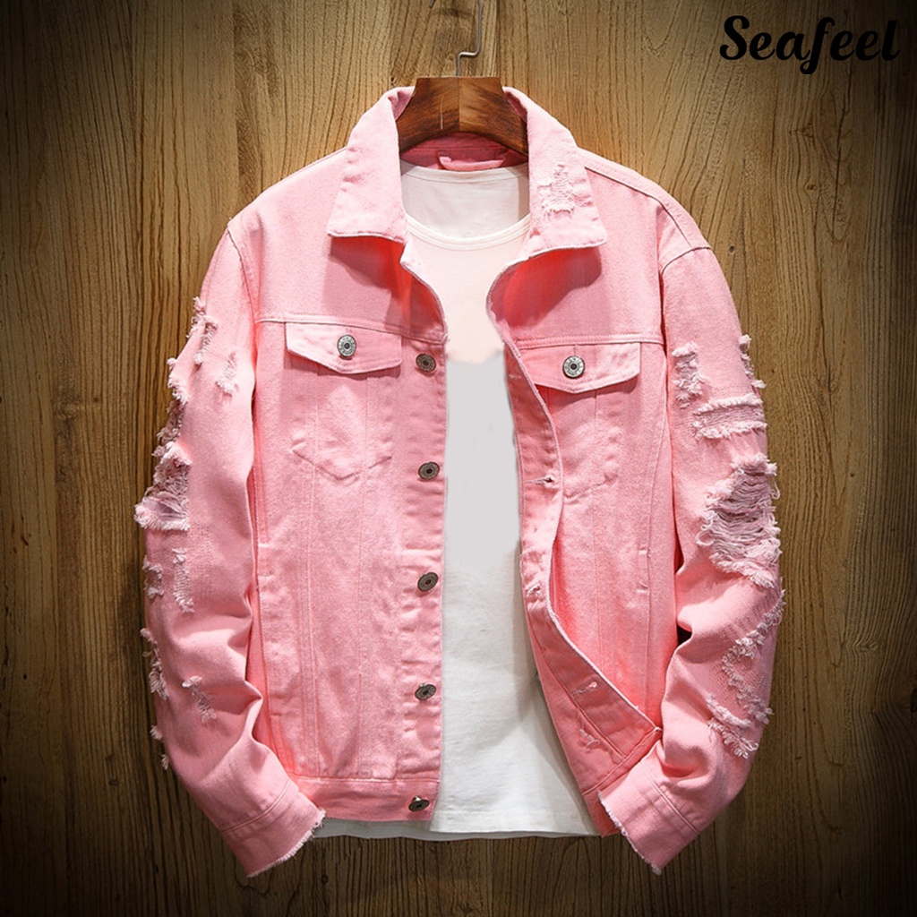 White ripped sale jean jacket mens