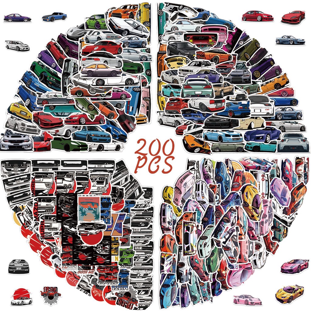 200/100/50PCS Cartoon JDM Car Waterproof Graffiti Stickers for Helmet ...