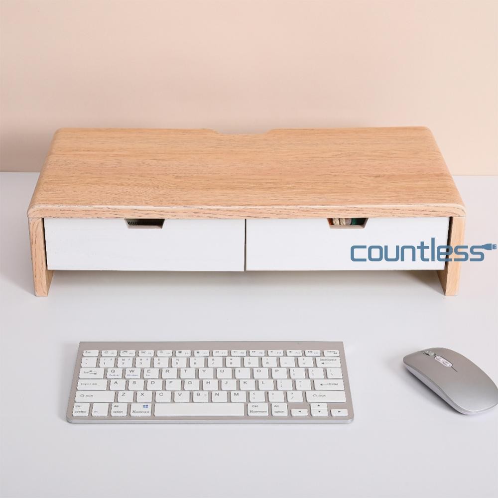 Wooden Laptop Computer Monitor Riser Ergonomic Height with 2 Drawers ...