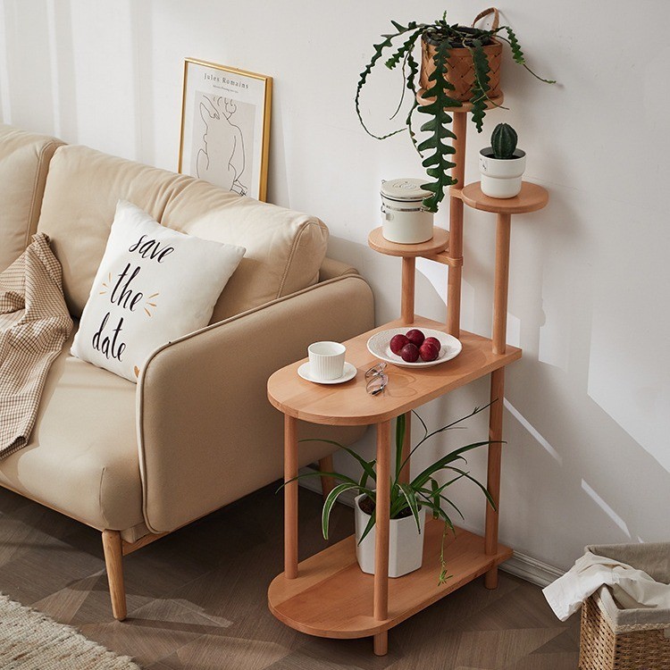 Beech Storage Rack Side Table Sofa Shelf Corner Table Simple Narrow ...