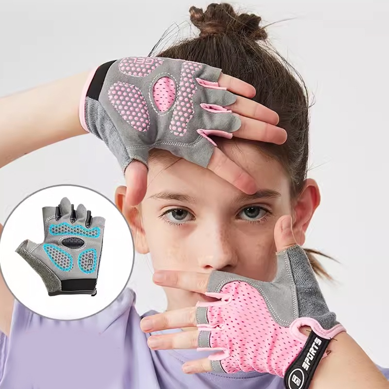 1 Pair Adjustable Kids Half Finger Cycling Gloves Non Slip Fingerless Sports Gloves Shock Absorbing for Boys Girls Exercise Gloves for Exercise Training Roller Skating Parkour Shopee Singapore