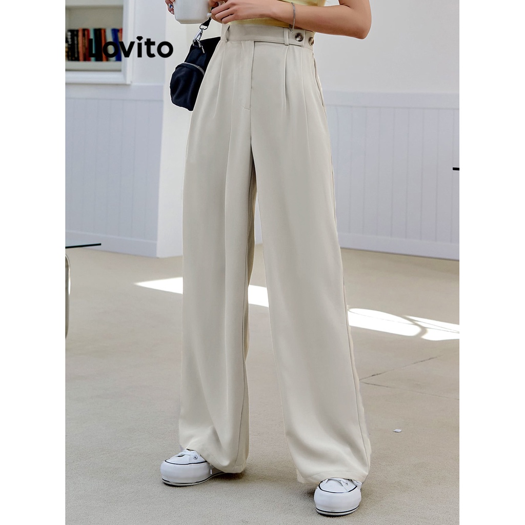 Lovito Casual Plain Button Pocket Pants for Women L70AD045 (Grey ...