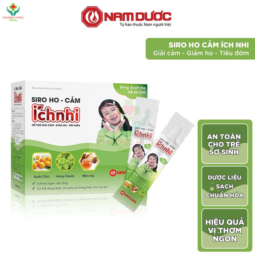 Ich Nhi Cough Syrup Supports Cold, Cough Reduction, Runny Nose, Sputum