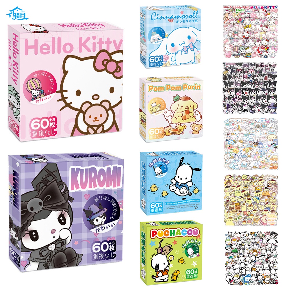 60Pcs Sanrio Hello Kitty Kuromi Cinnamoroll Pochacco Stickers for Kids  Girls DIY Laptop Phone Diary Cute Cartoon Sanrio Sticker