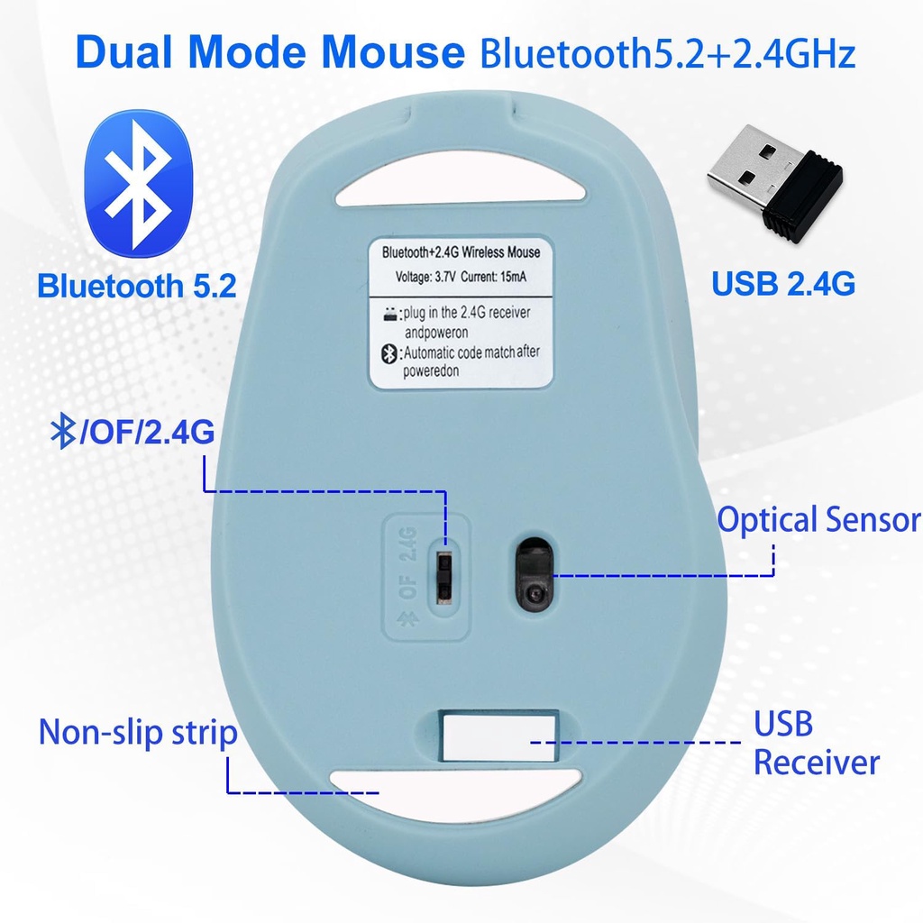 Rechargeable Wireless Mouse Bluetooth 2.4G Portable Optical Mouse With ...