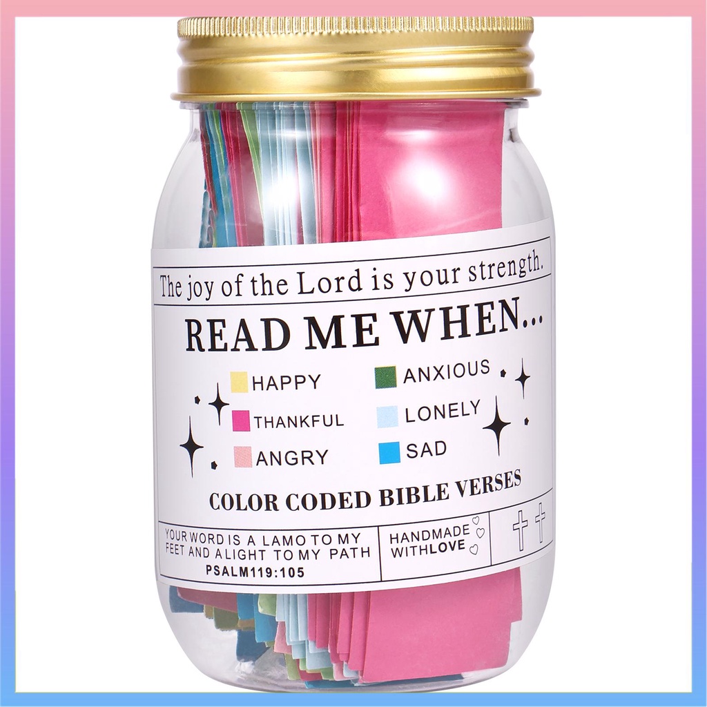 Bible Verse Jar for Emotions and Feelings 60 Color Coded Bible Verses