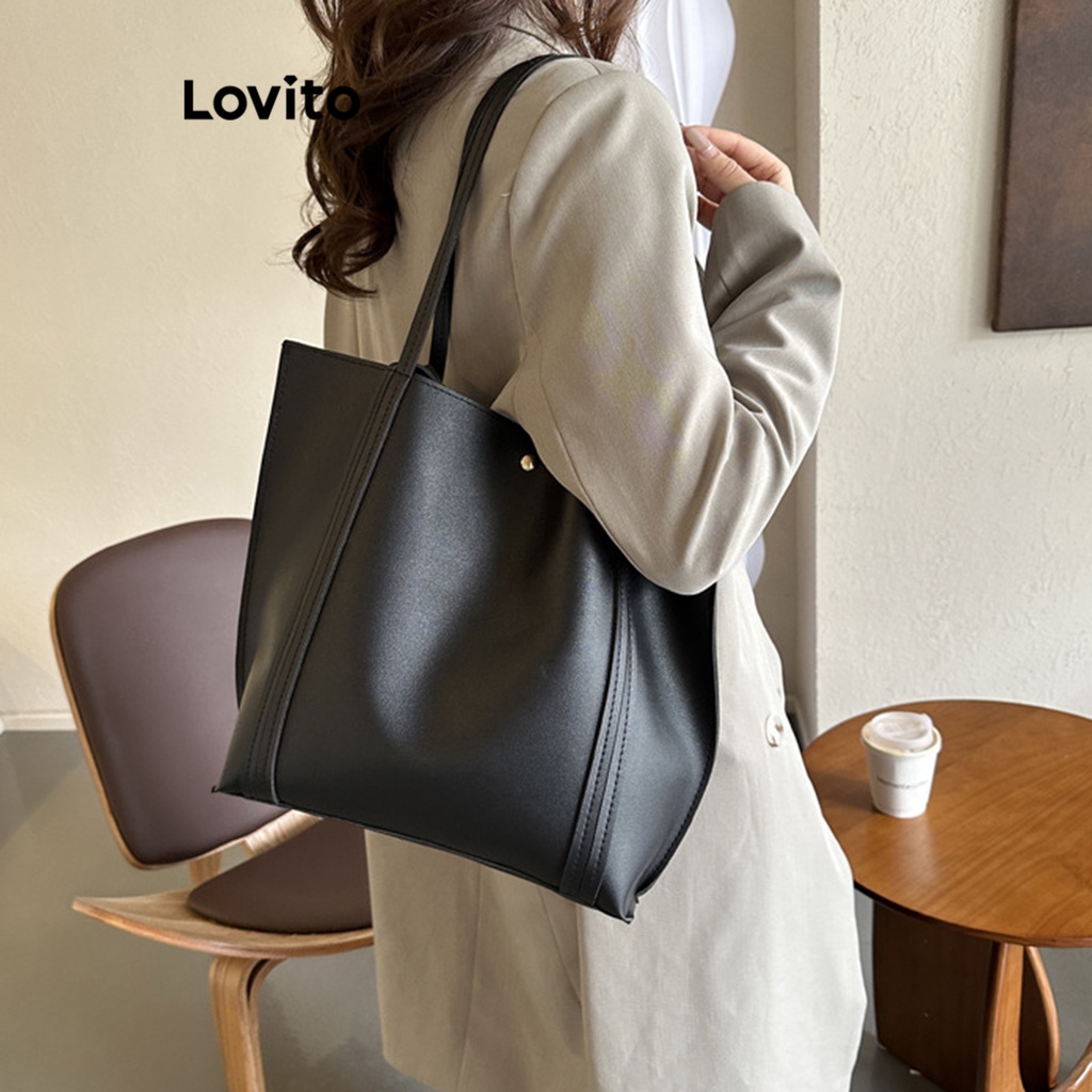 Lovito Casual Plain Basic Shoulder Tote Bag for Women LFA04002 (Coffee ...