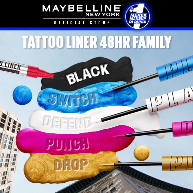 MAYBELLINE OFFICIAL Tattoo Liner Play 48H Liquid Color Eyeliner 4 Warna Waterproof Makeup Tahan Lama Eyeliner Putih High Impact Gampang Pigmented Black - Gambar 2