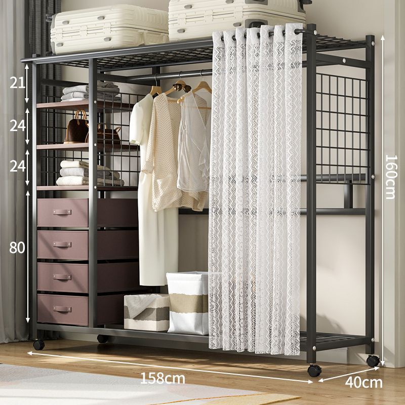 GT Wardrobe Clothes Rack Thicken Open Clothes Rack Bedroom Movable ...