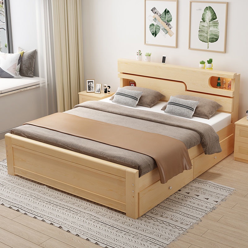 Solid Wood Bed Frame Modern Simple Single Bed Bedroom Small Apartment