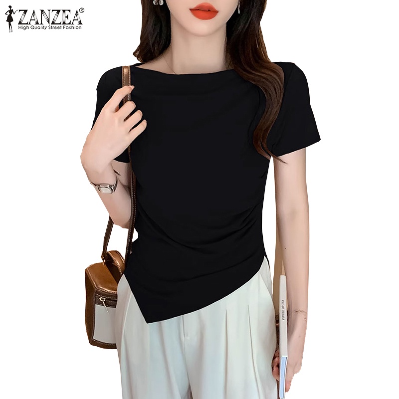 ZANZEA Women Korean Short Sleeve Design Sense Unique Chic Irregular T ...