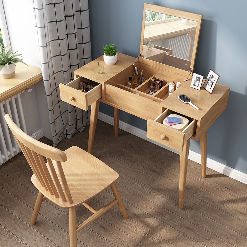 {SG Sales}Nordic Solid Wood Dressing Table Bedroom Flip Multi ...