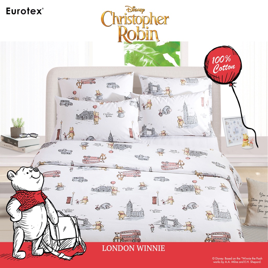 Disney Winnie The Pooh Bedsheet Fitted Sheet Set Quilt Cover Set 900 Thread Count 100 Cotton Winnie London Shopee Singapore
