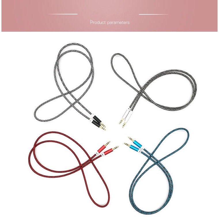 Kabel Aux Nylon kabel aux audio 100 CM 3.5 MM audio Hp Pc Dll - Gambar 4