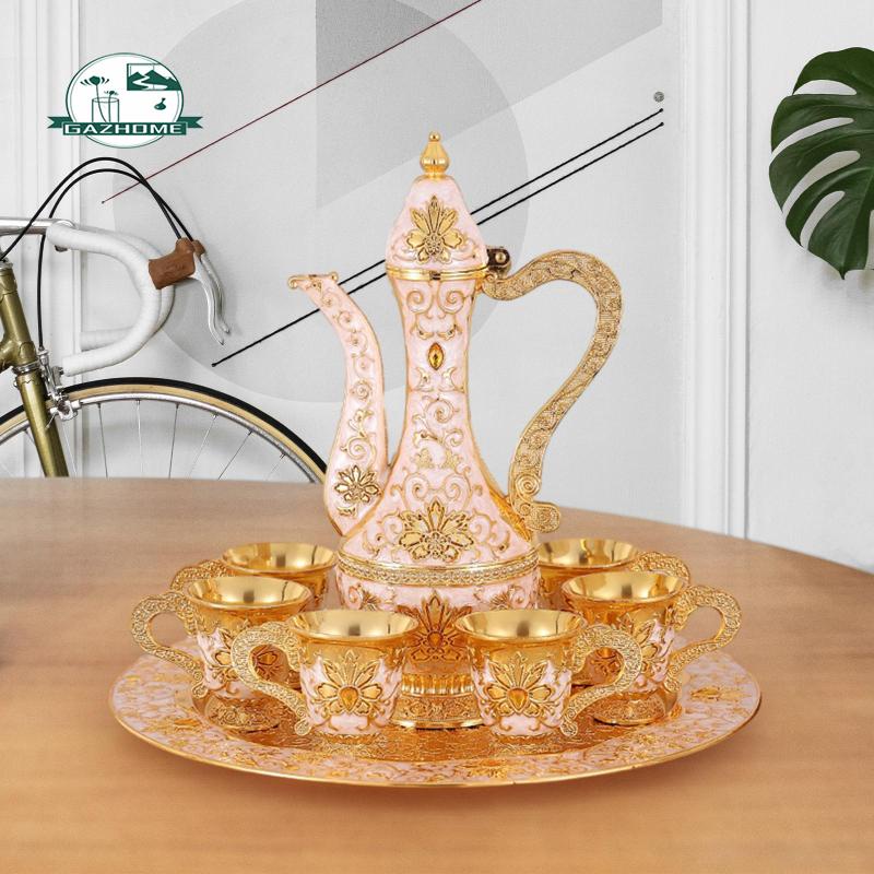 [In Stock] Turkish Set Drinkware with Cups Tray Metal Glass Jug Set ...