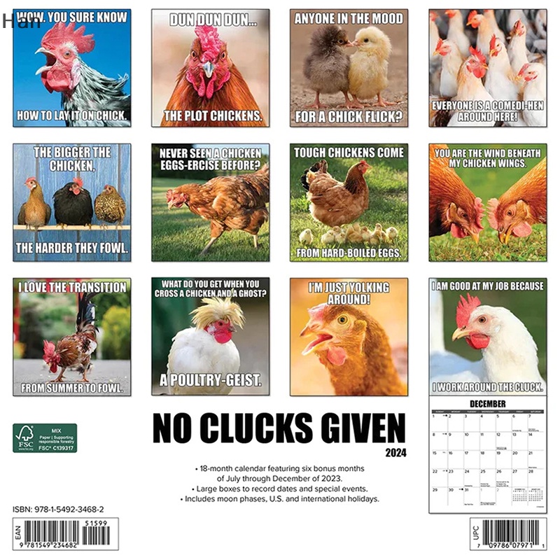 Han 2024 Funny Animal Calendar,Wall Calendar Inspired Farm Humor,12