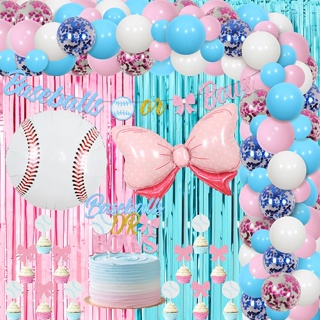 Gender Reveal Party Decorations Baseball Gender Reveal Party Decorations  with Baseballs or Bows Backdrop Latex Balloons for Boys and Girls Baby  Shower