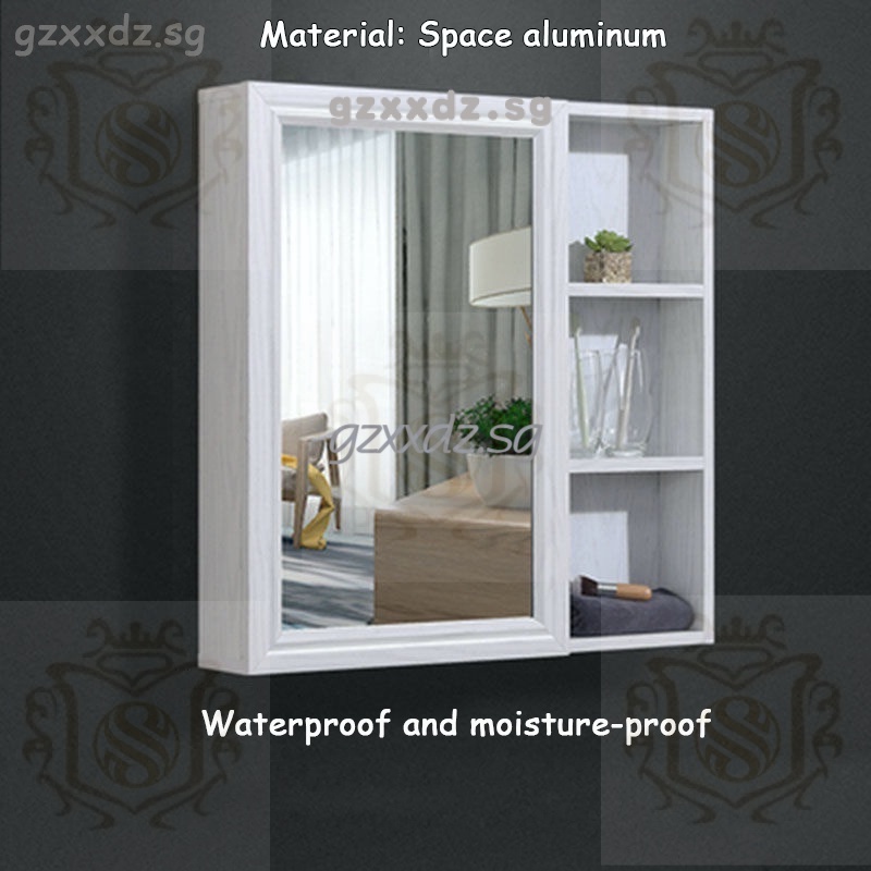 Space aluminum light luxury bathroom mirror cabinet with shelf mirror ...