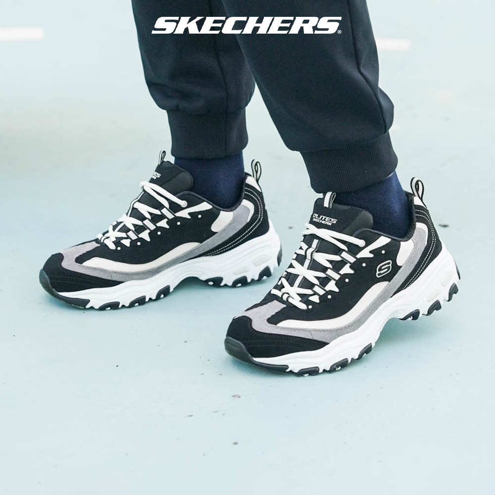 Mens black sale and white skechers