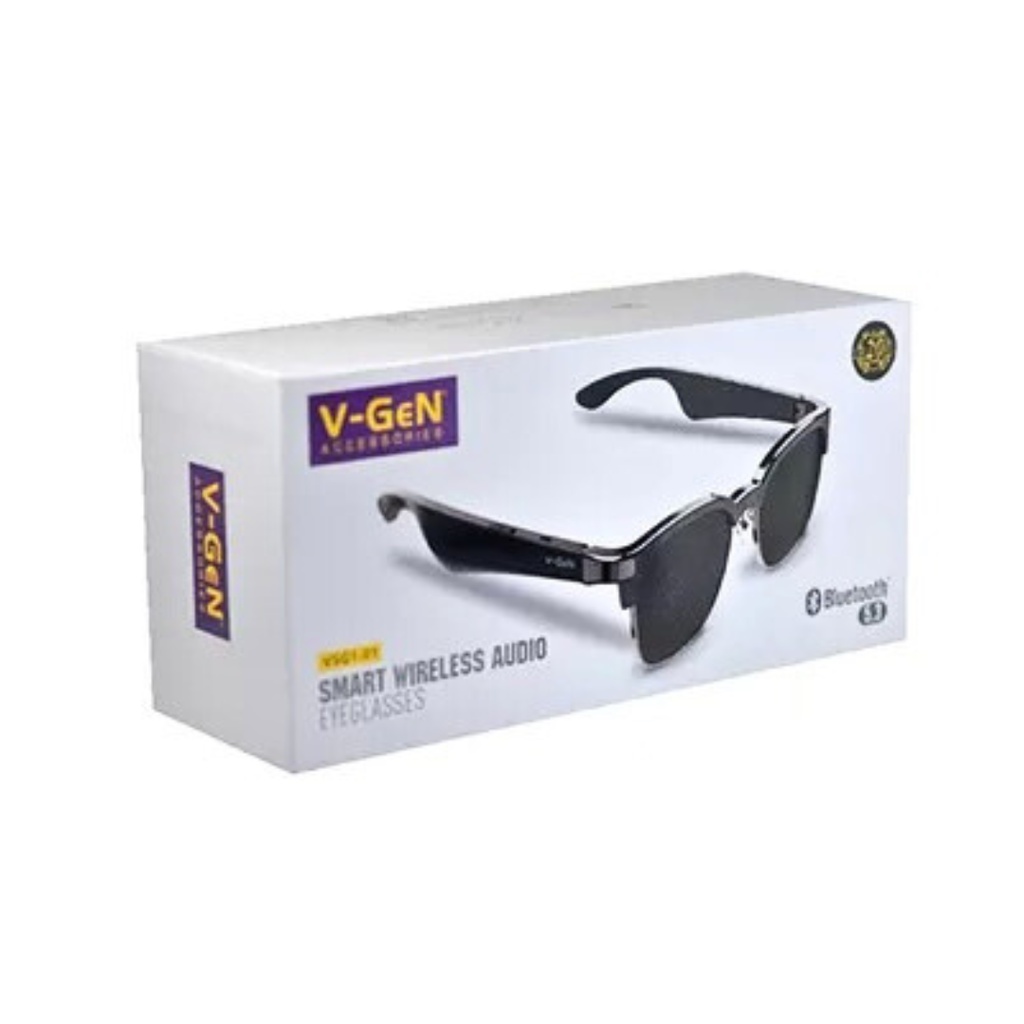V-GeN Smart Wireless Audio Glasses UV Protection Kacamata Pintar Warna Hitam VSG1-01