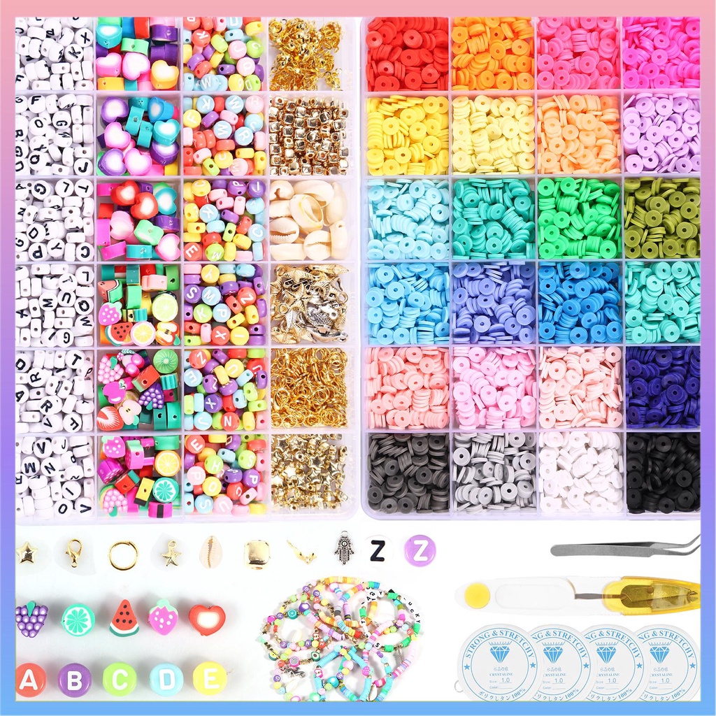 6100Pcs Clay Beads Bracelet Making Kit 24 Colors Flat Round Clay Beads  Crafts Kit DIY Clay