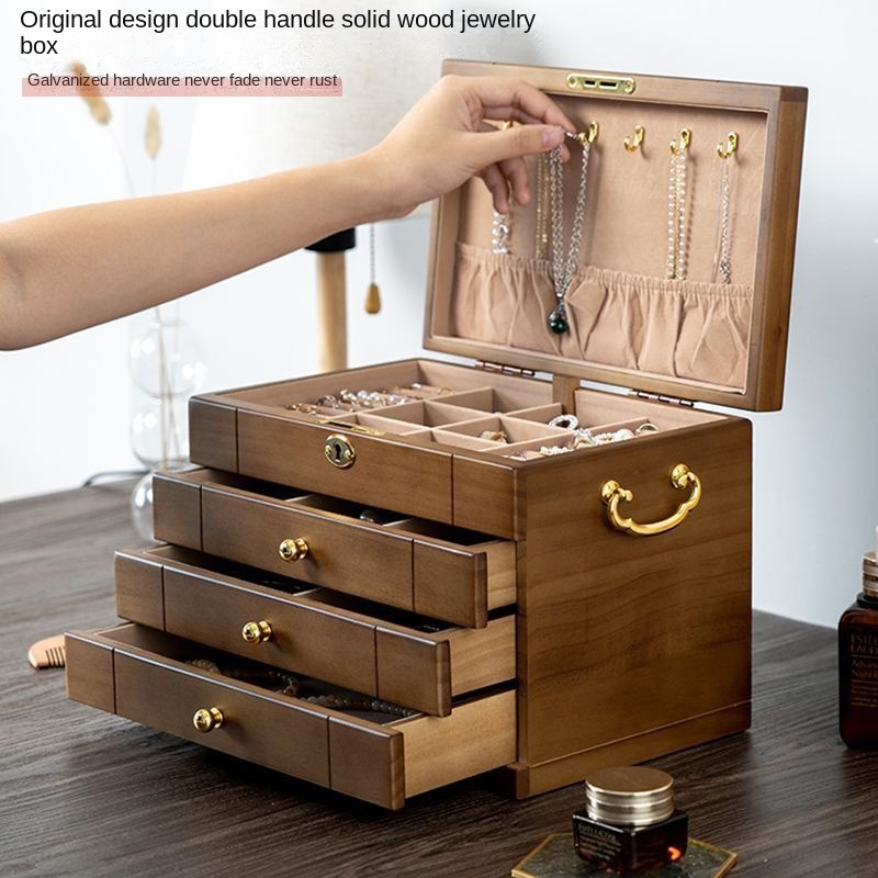Solid Wood Jewelry Box Wooden Retro Lock Princess European Style Korean ...