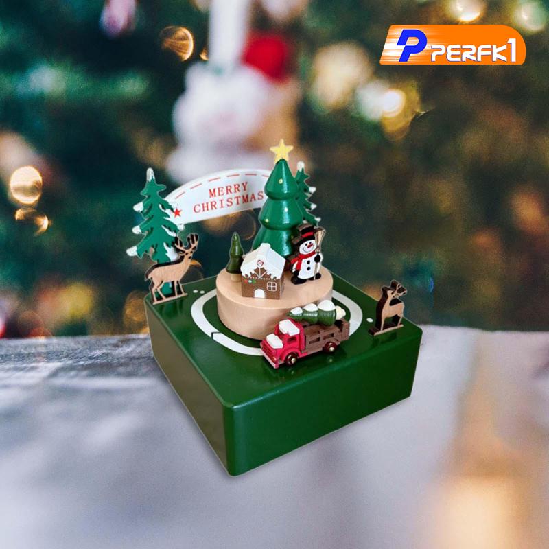 [Perfk1] Xmas Music Box Crafts Christmas Wooden Musical Boxes for Desk