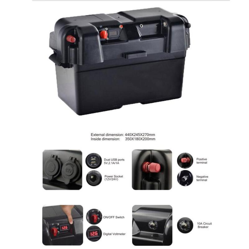 [ RV Battery Box Heavy Duty Digital Voltage Indicator Portable Battery