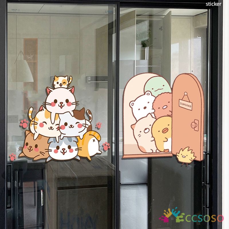 Ins Home Kitchen Glass Sliding Door Anti-collision Cartoon Cat Sticker ...