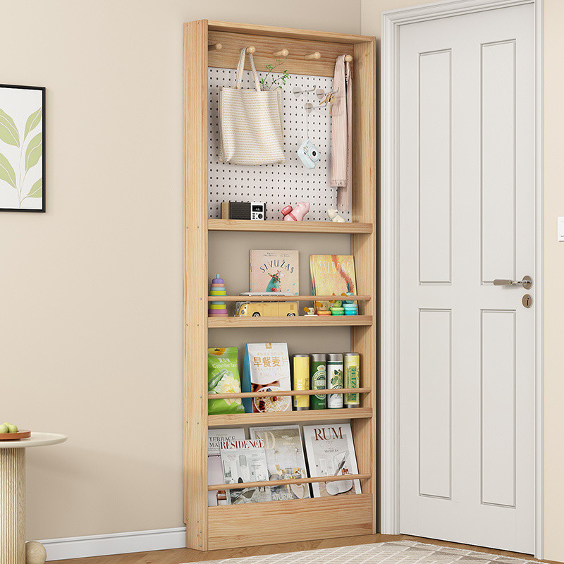 Door Back Pegboard Bookshelf Storage Cabinet Floor-standing Solid Wood ...